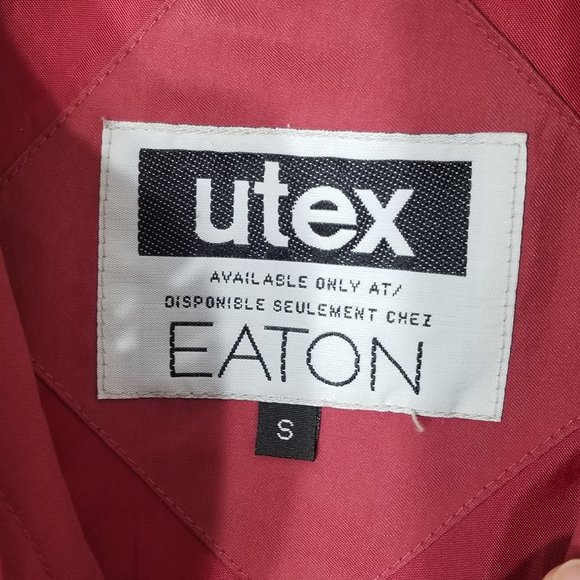 Utex Vintage Eaton's Red Wine Hooded Trench Coat Jacket Pocket Vented Small 90s - Picture 5 of 12